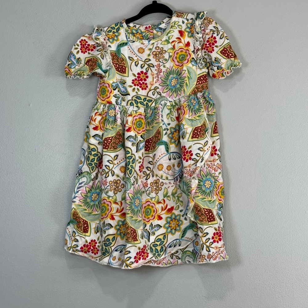 Max Kids Floral Print Ruffle Sleeve Button Back Viscose Dress 36 month 3T Multi